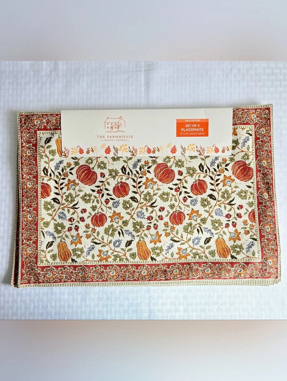 Rachel Ashwell Farmhouse Set of 4 Placemats Pumpkin Harvest Cotton
